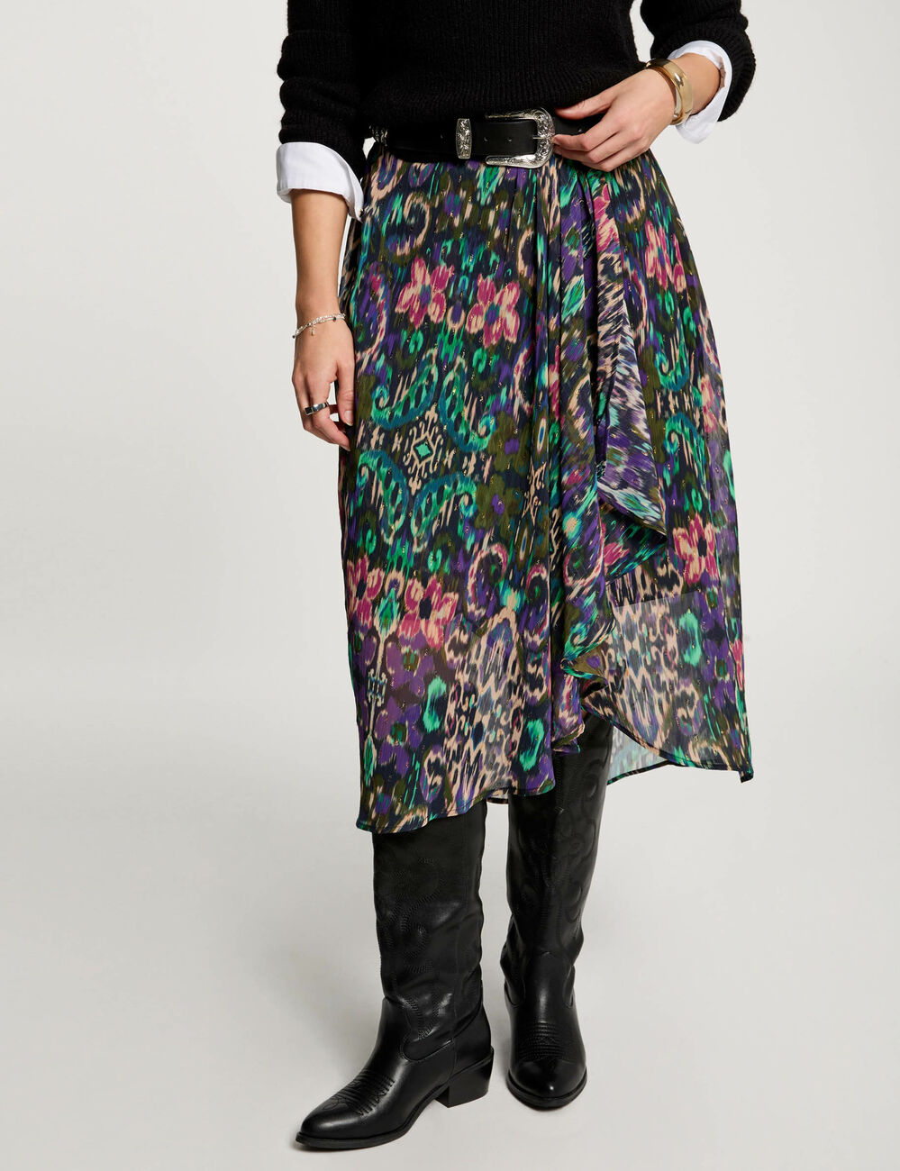 Jupe portefeuille imprimée multicolore femme