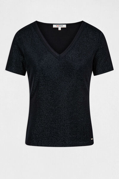 T-shirt manches courtes avec col en V marine femme