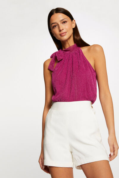 Débardeur encolure américaine avec noeud rose femme