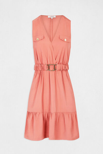 Robe droite fluide ceinturée rouille femme