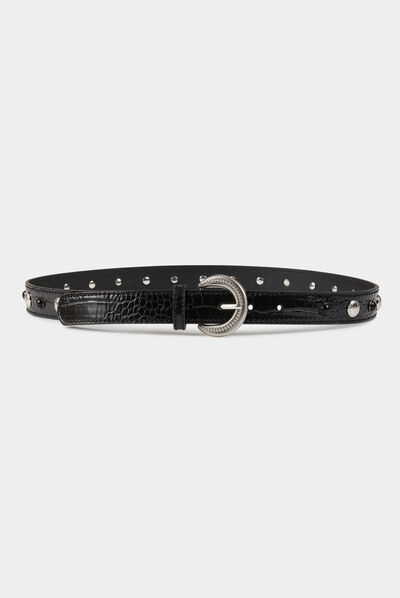 Ceinture croco avec clous noir femme
