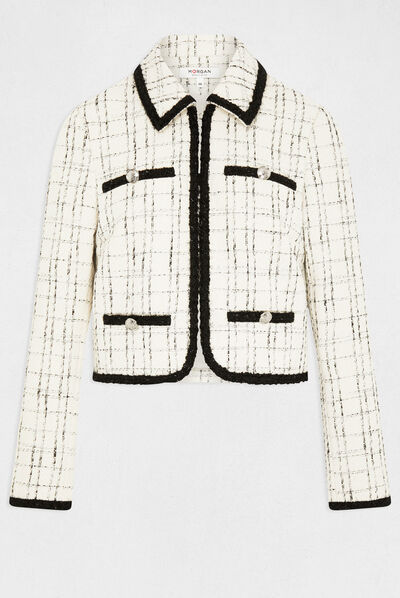 Veste droite à liserés contrastants ivoire femme