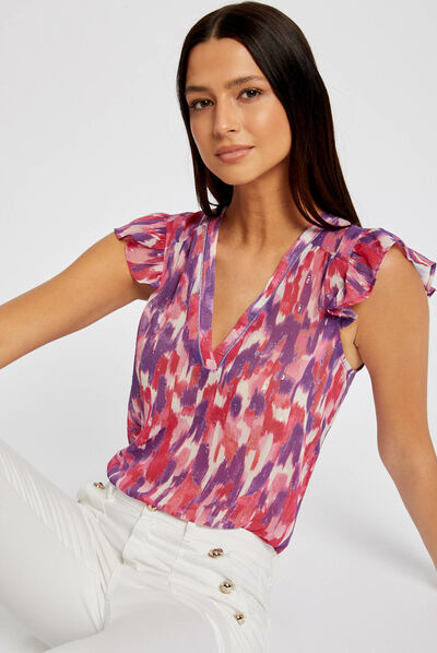 Blouse manches courtes imprimé abstrait multico femme