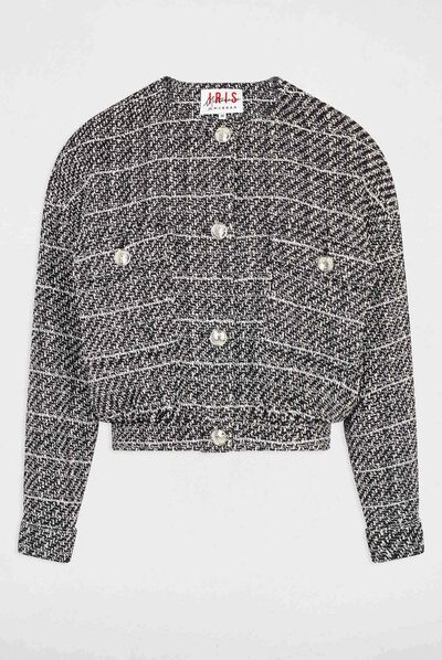Blouson oversize fils métallisés noir femme