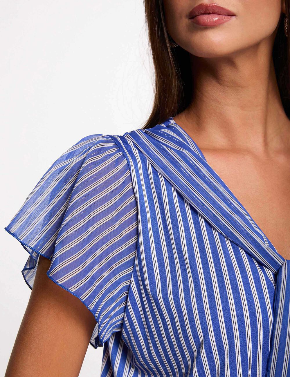 T-shirt col lavalli&egrave;re blanc femme