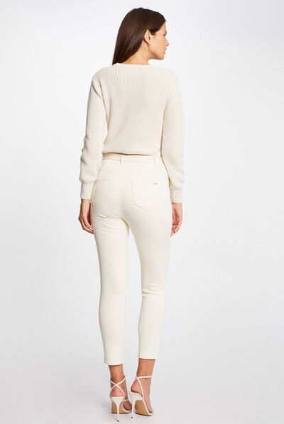 Pantalon droit ceinturé 7/8ème ivoire femme