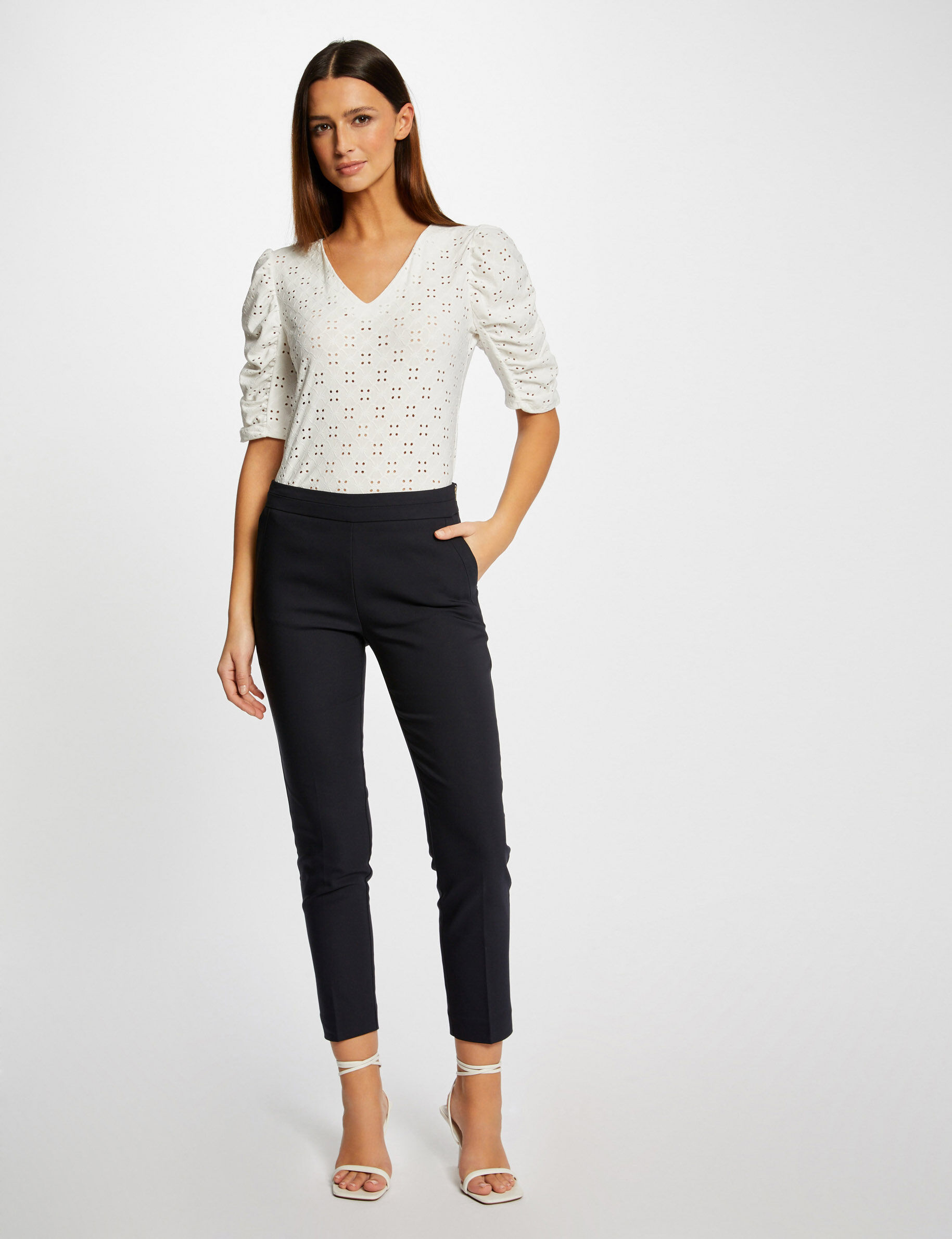 pantalon cigarette 7/8ème marine femme