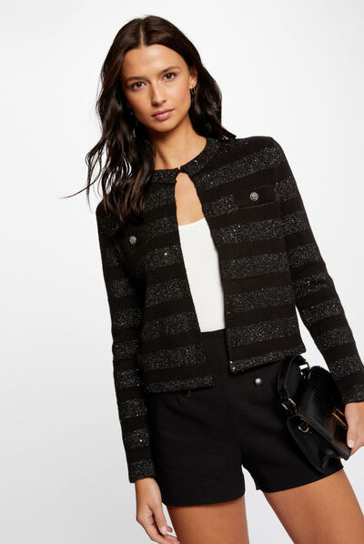 Gilet manches longues à sequins noir femme