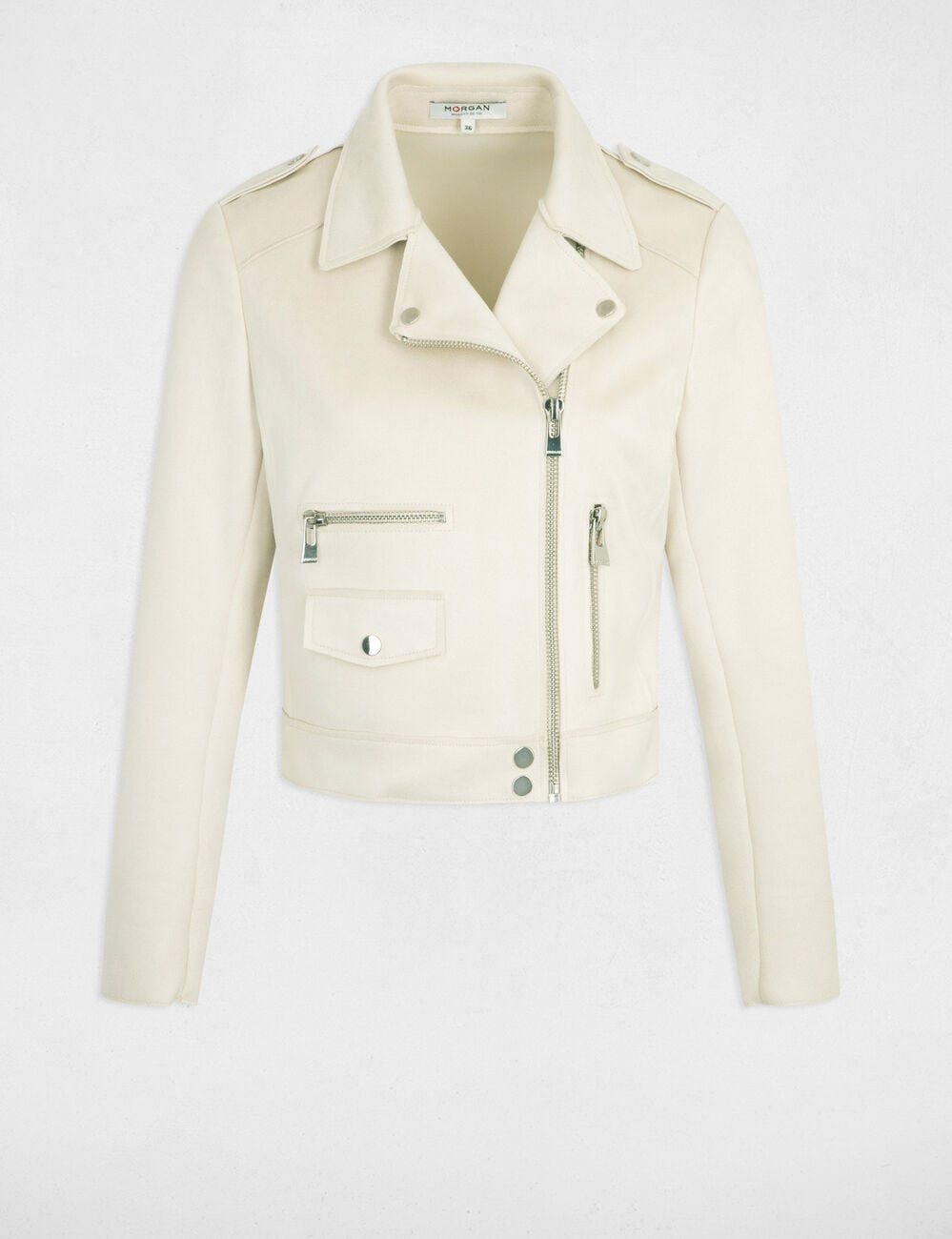 Blouson court zipp&eacute; su&eacute;dine ecru femme