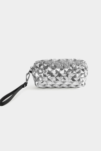 Trousse de maquillage à sequins argente femme