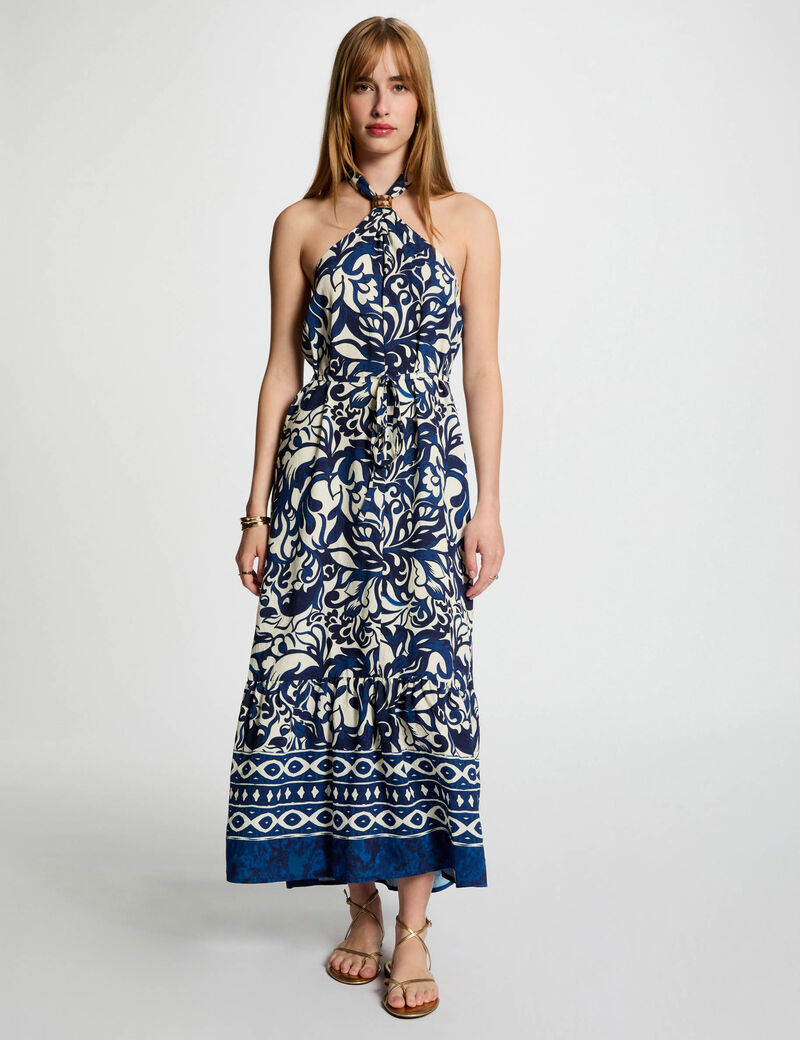 Robe longue droite imprimée multicolore femme