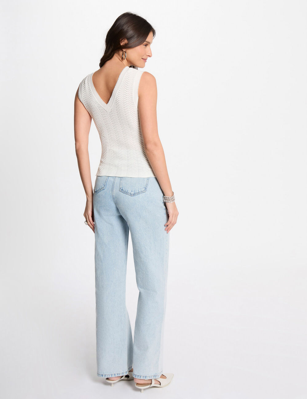 Débardeur maille sans manches blanc femme