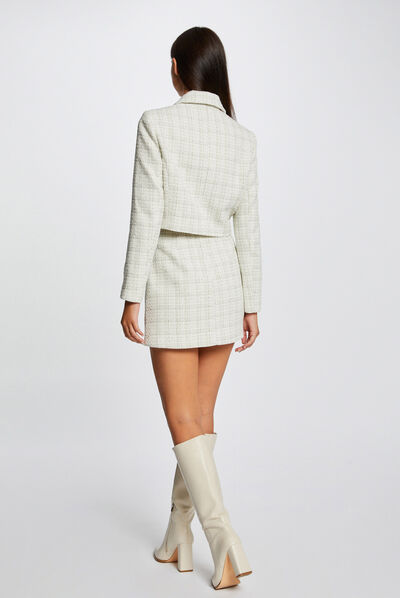 Veste droite fils métallisés ecru femme