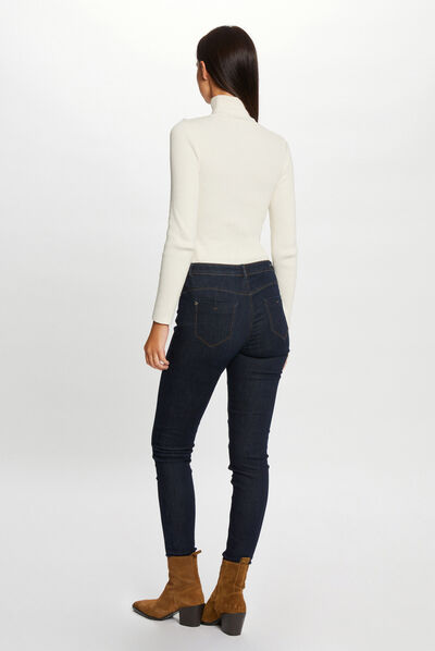 Pull manches longues col roulé ivoire femme