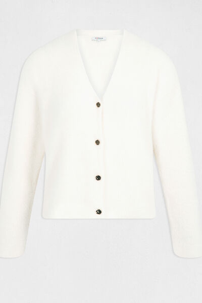 Gilet manches longues avec col en V ivoire femme
