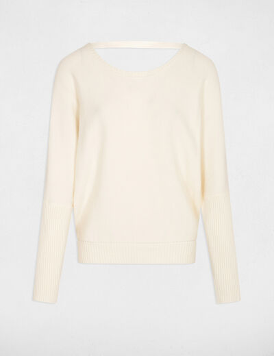 Pull col rond dos en V ivoire femme