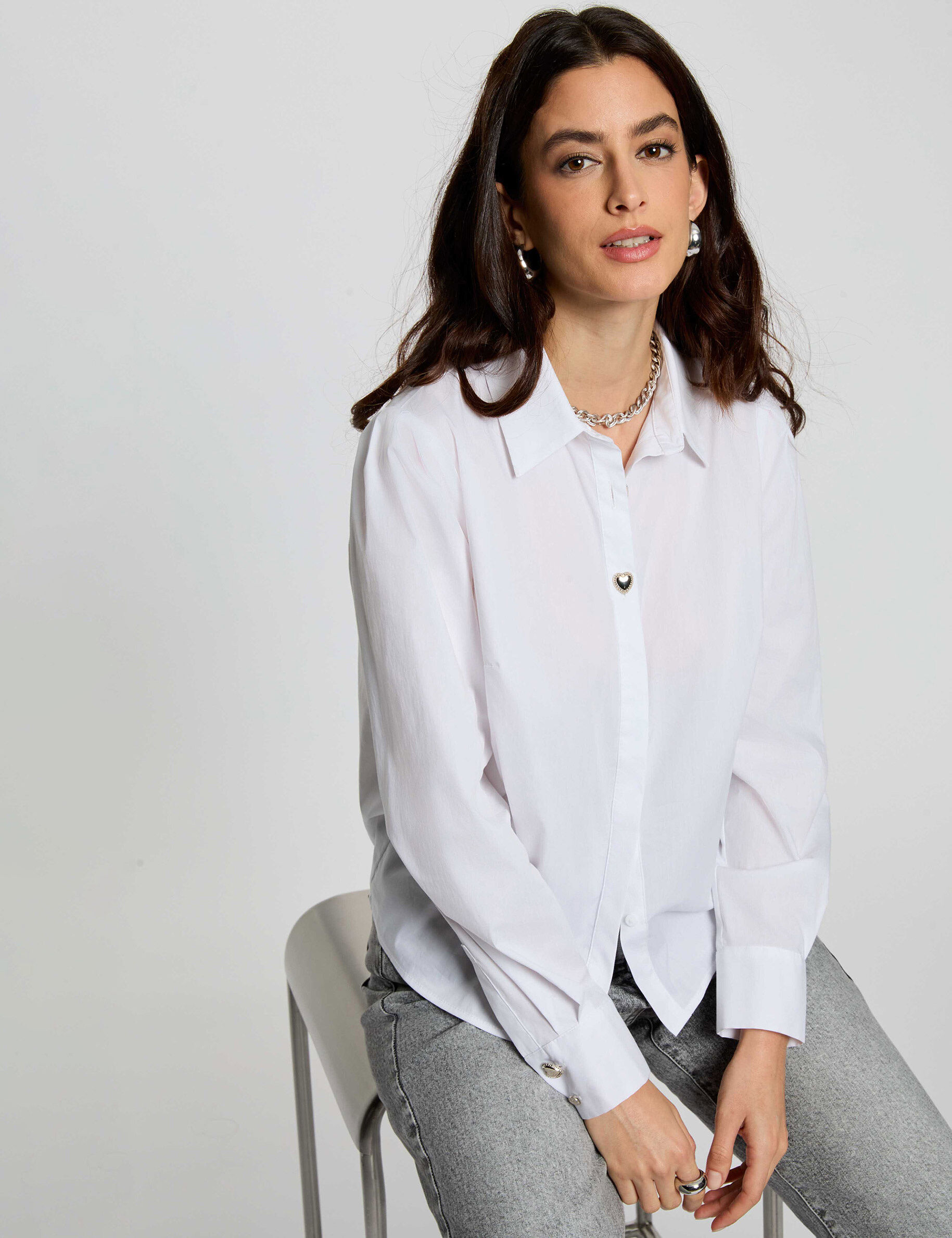 Chemise droite col à revers blanc femme