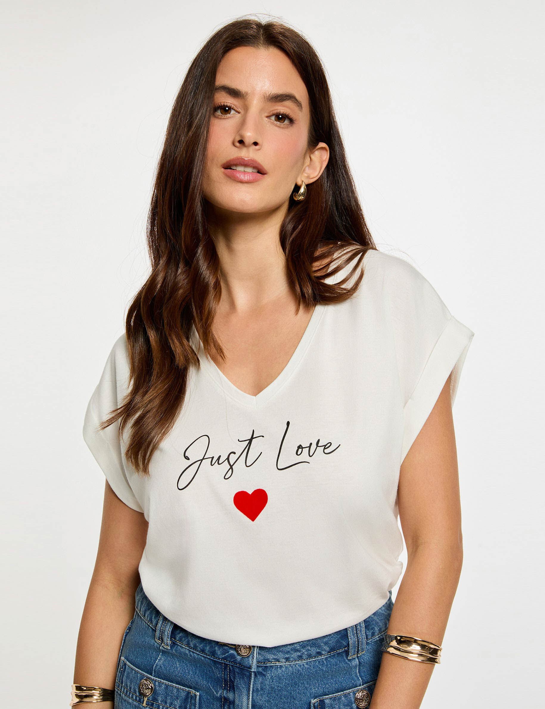 T shirt court col v femme