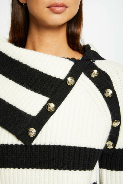 Pull manches longues à rayures ivoire femme