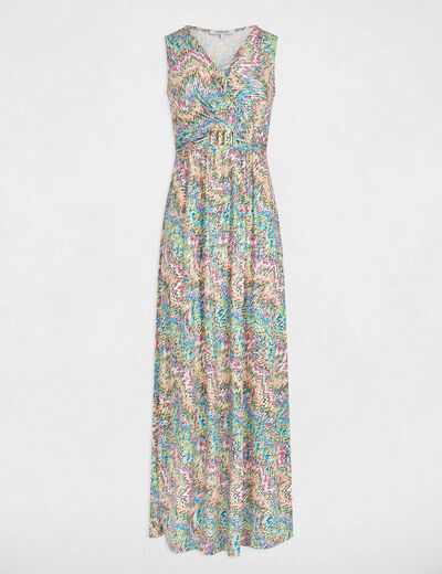 Robe longue droite imprimée multicolore femme