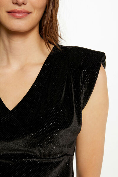 T-shirt manches courtes à paillettes noir femme
