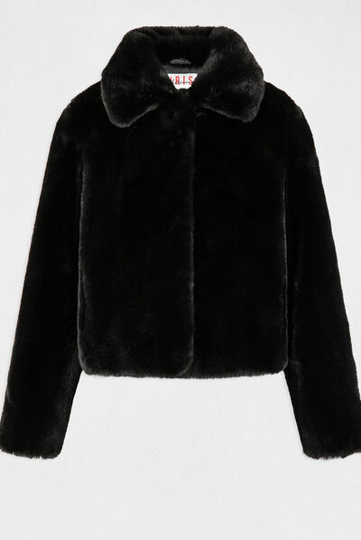 Blouson ample imitation fourrure noir femme