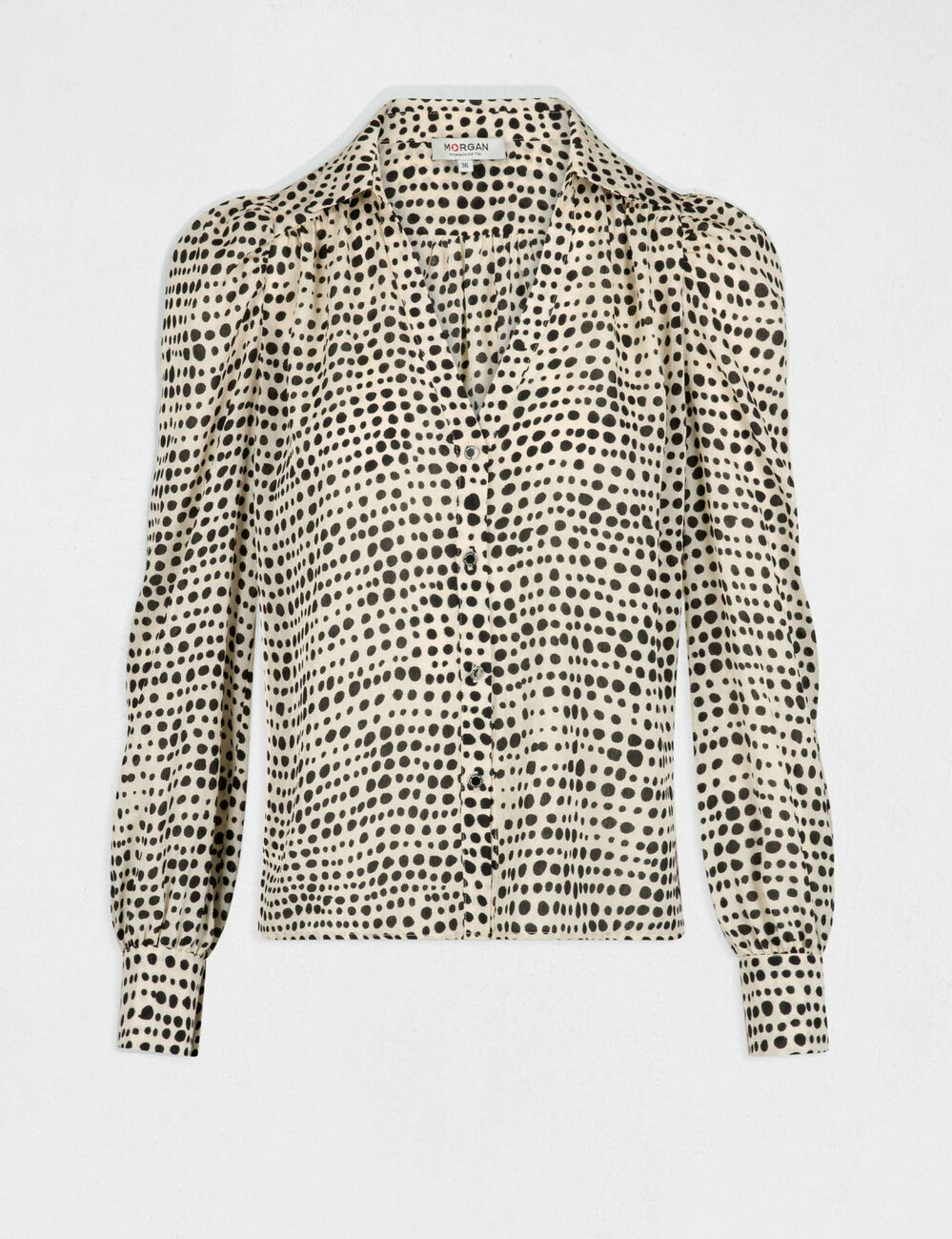 Chemise manches longues imprim&eacute; &agrave; pois ecru femme