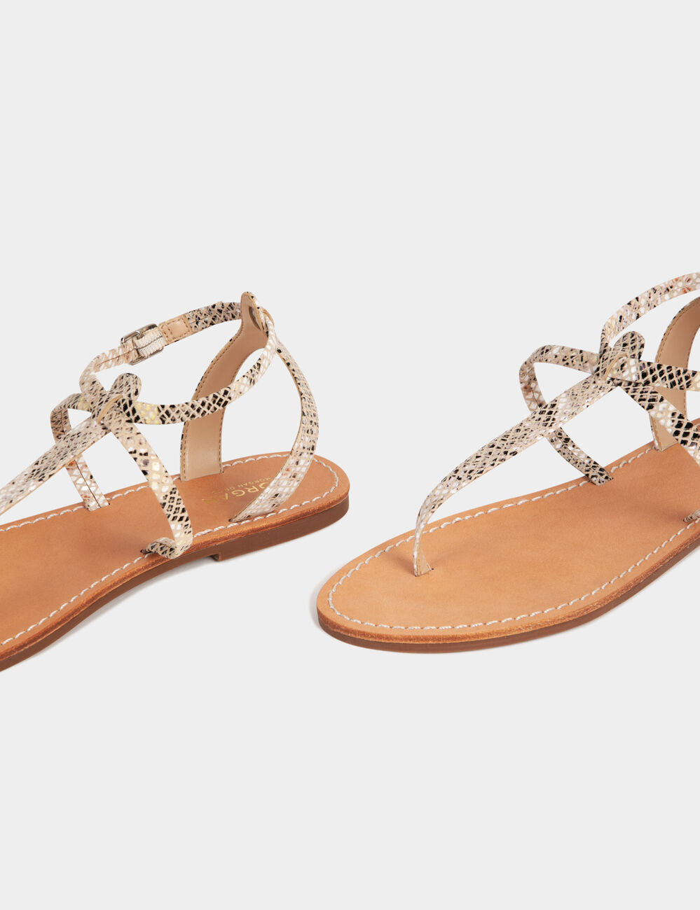 Sandales plates aspect python beige femme