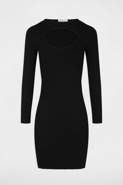 Robe pull ajustée à ouverture noir femme