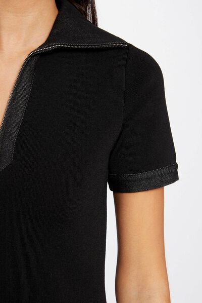 Robe pull droite détails en jean noir femme