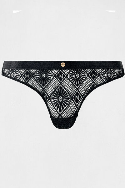 Tanga dentelle noir femme