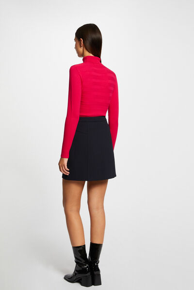 Pull manches longues col roulé rose moyen femme