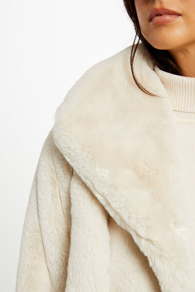 Manteau imitation fourrure ivoire femme