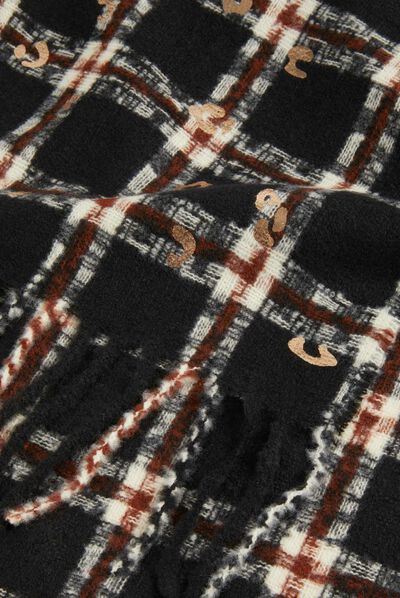 Écharpe à carreaux avec franges noir femme