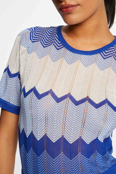 Robe pull longue droite imprimé chevron bleu moyen femme