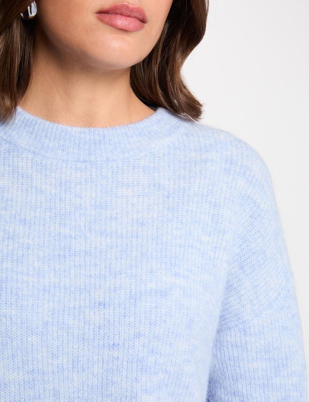 Pull col rond manches longues bleu ciel femme