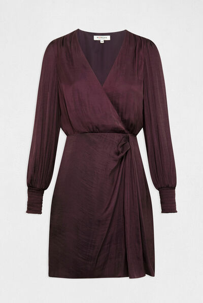 Robe cintrée drapée satin prune femme