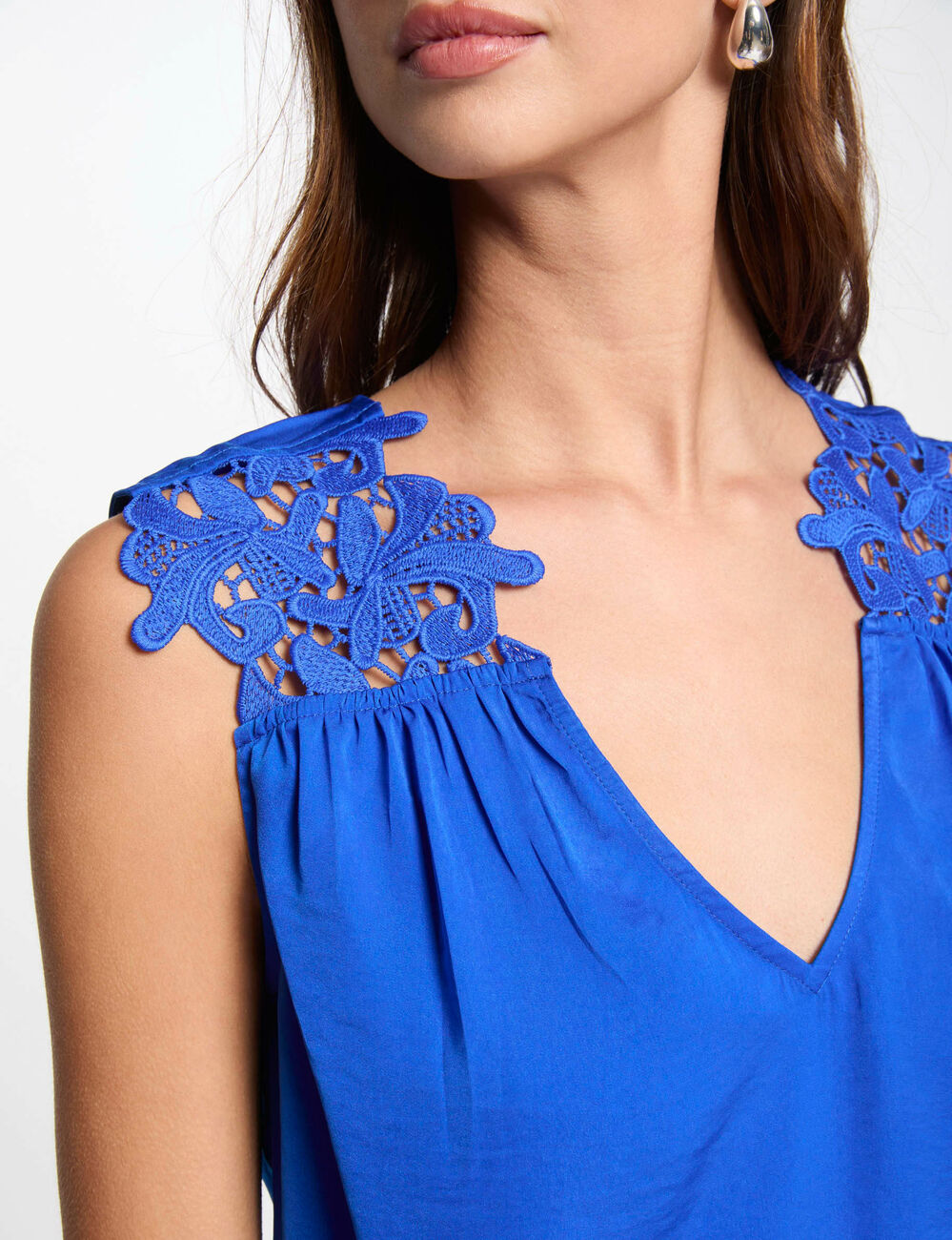 Top sans manches dentelle bleu electrique femme