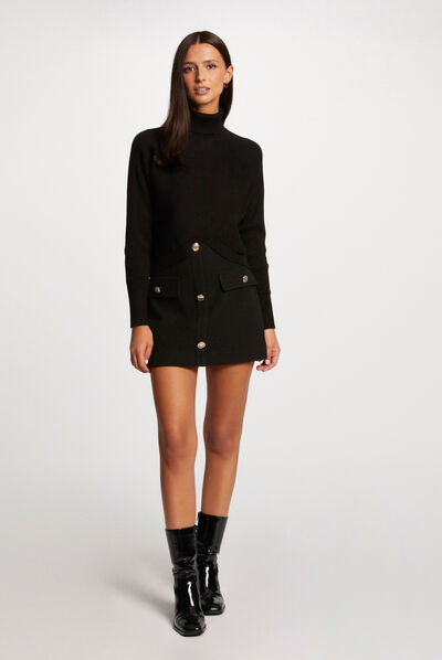 Pull manches longues effet croisé noir femme