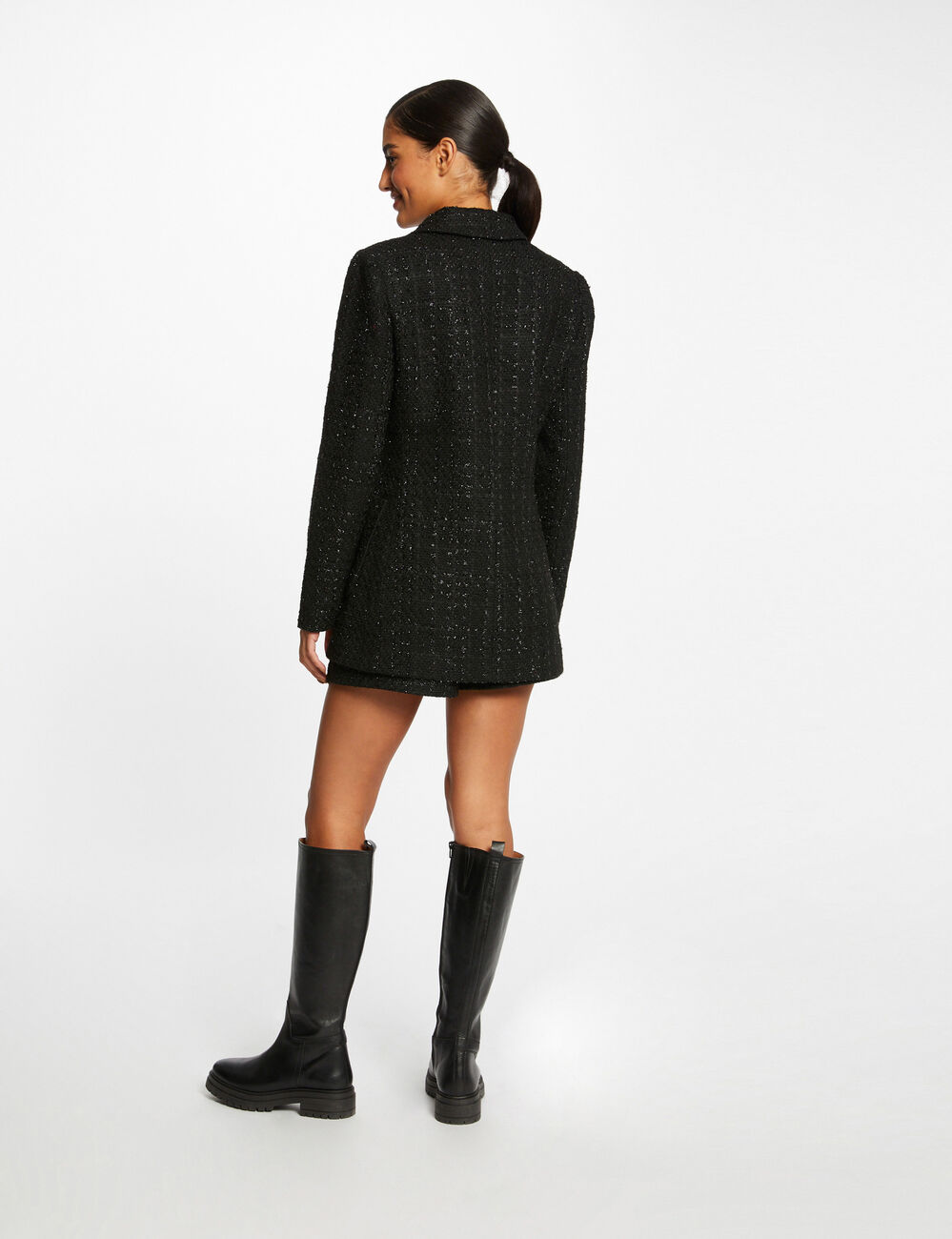 Veste cintrée avec fils métallisés noir femme