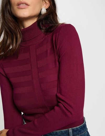 Pull col roul&eacute; cintr&eacute; prune femme