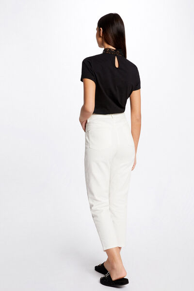 T-shirt manches courtes à dentelle noir femme