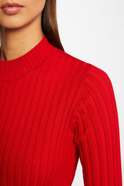 Pull manches longues avec dos ouvert rouge moyen femme
