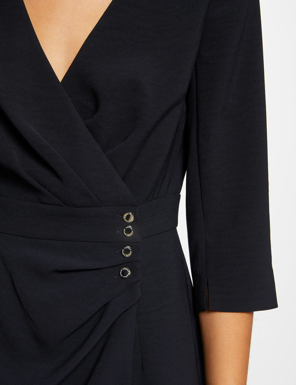 Robe portefeuille drap&eacute;e manches 3/4 marine femme