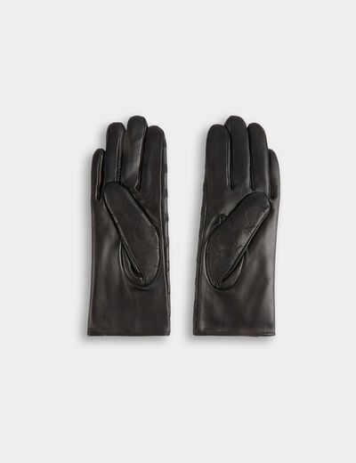 Gants similicuir monogramme noir femme