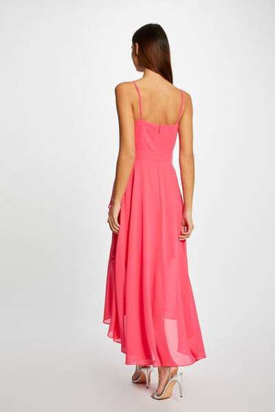 Robe longue évasée à volants rose femme