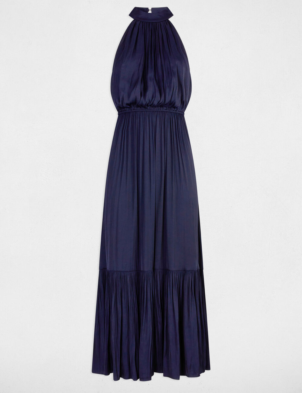 Robe longue col montant bleu marine femme