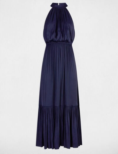 Robe longue col montant bleu marine femme