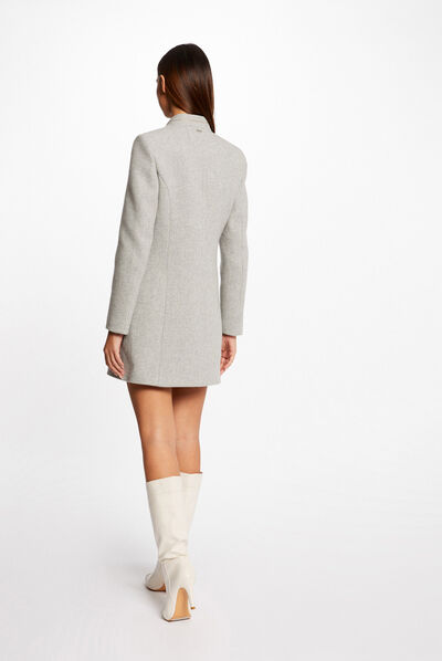 Manteau cintré boutonné gris clair femme