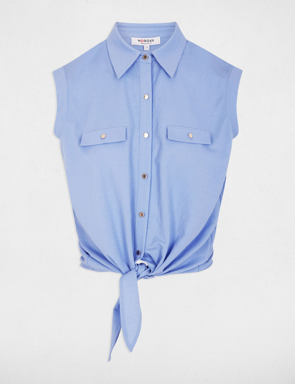 Chemise nou&eacute;e sans manches bleu lavande femme